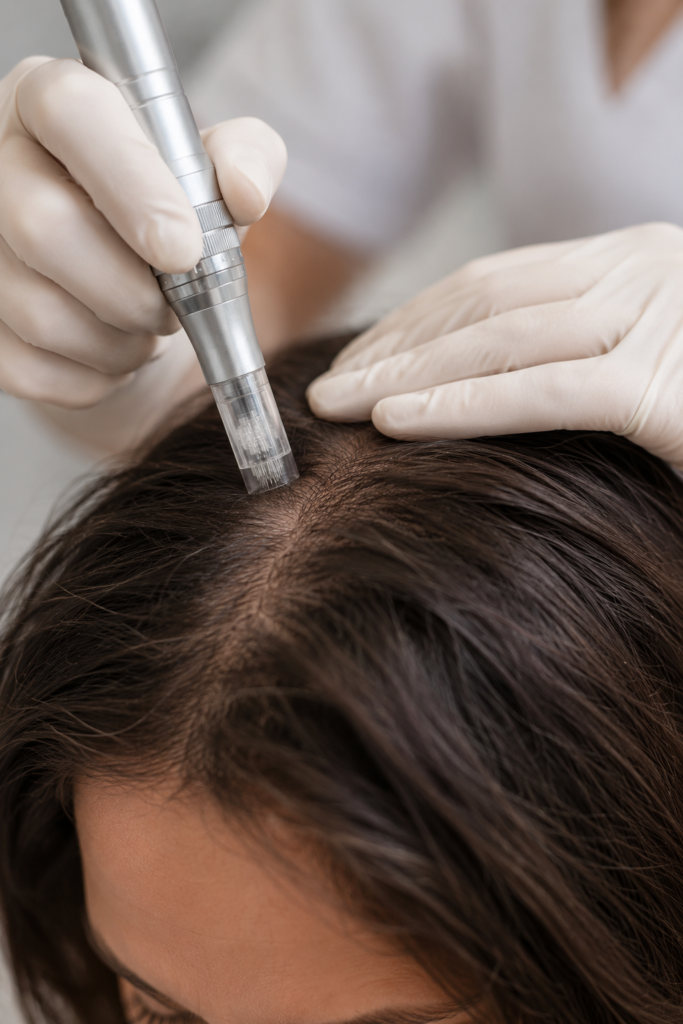 Mittels Microneedling werden die Exosomen direkt in die Kopfhaut eingebracht